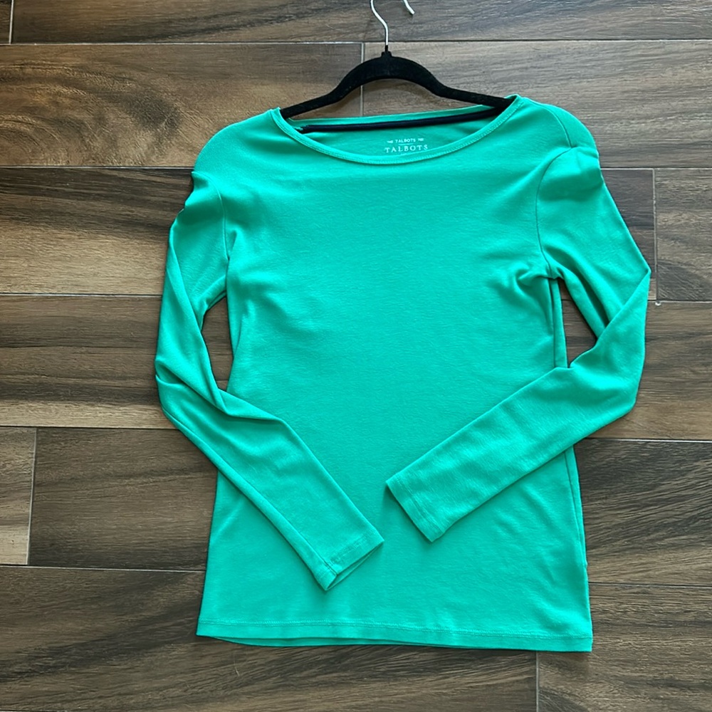 Talbots Cotton long sleeved Tee - Kelly green - size small petite